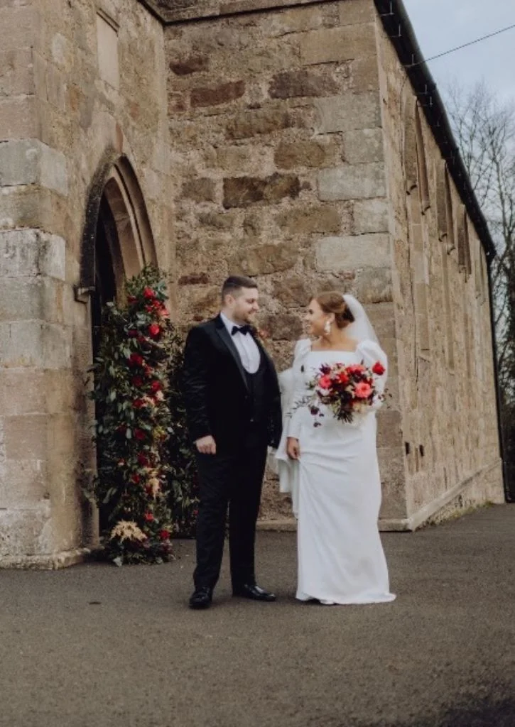 megan and richard getting married with wedding flowers by willow and sage ireland